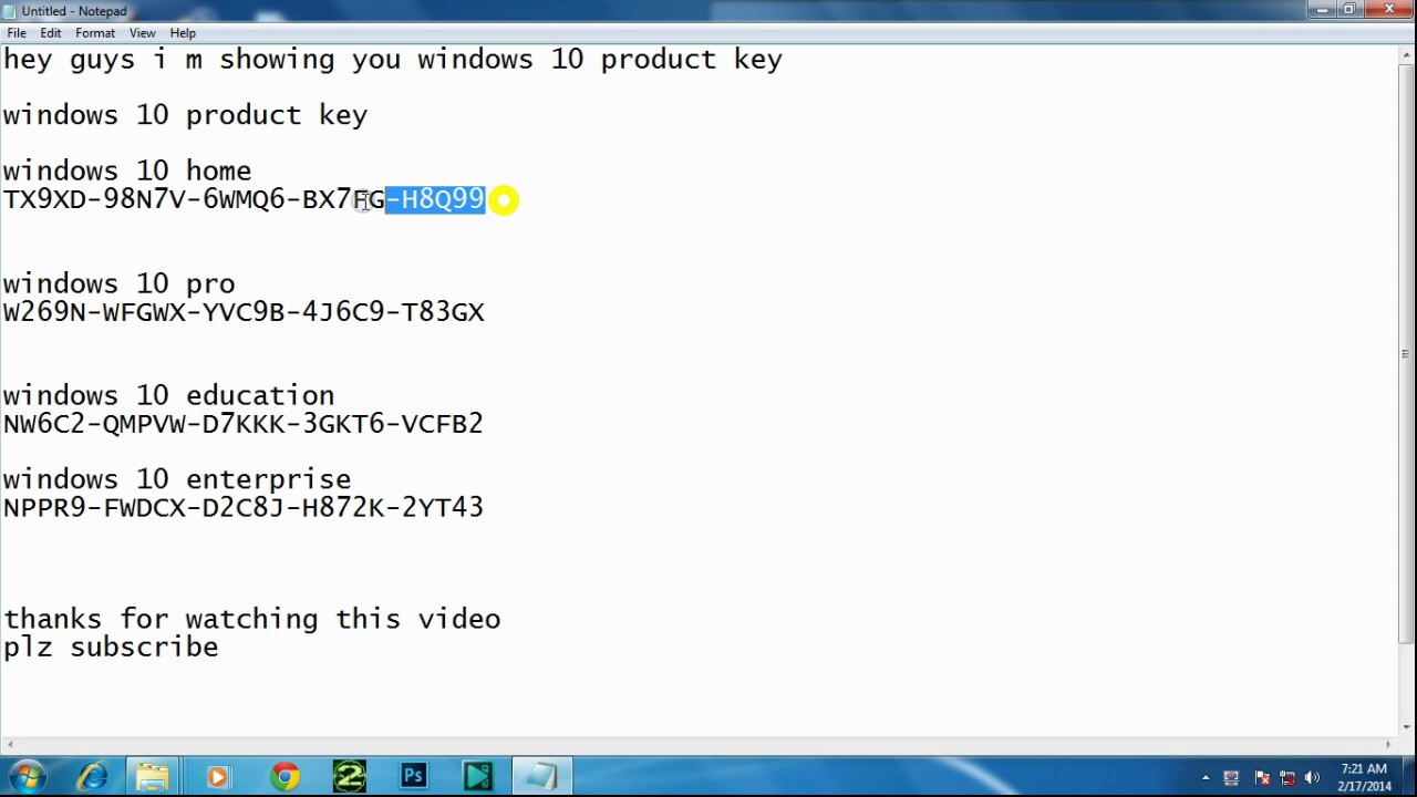 product key for windows 10